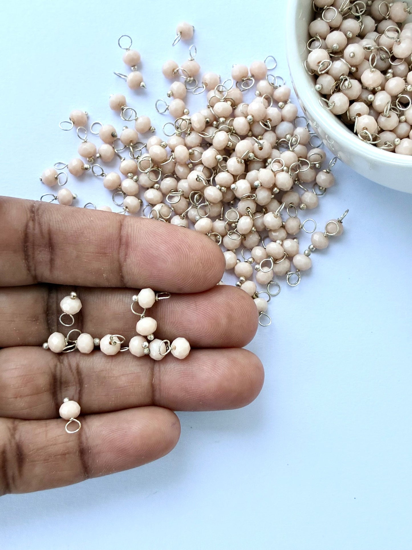 Faceted Dusty Rose Bead Charms, Silver Wire