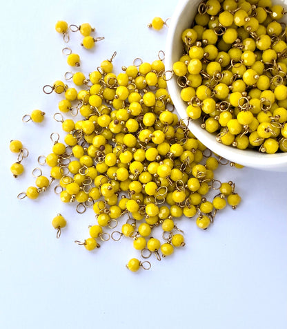 Faceted Mustard Yellow Bead Charms with Gold Wire