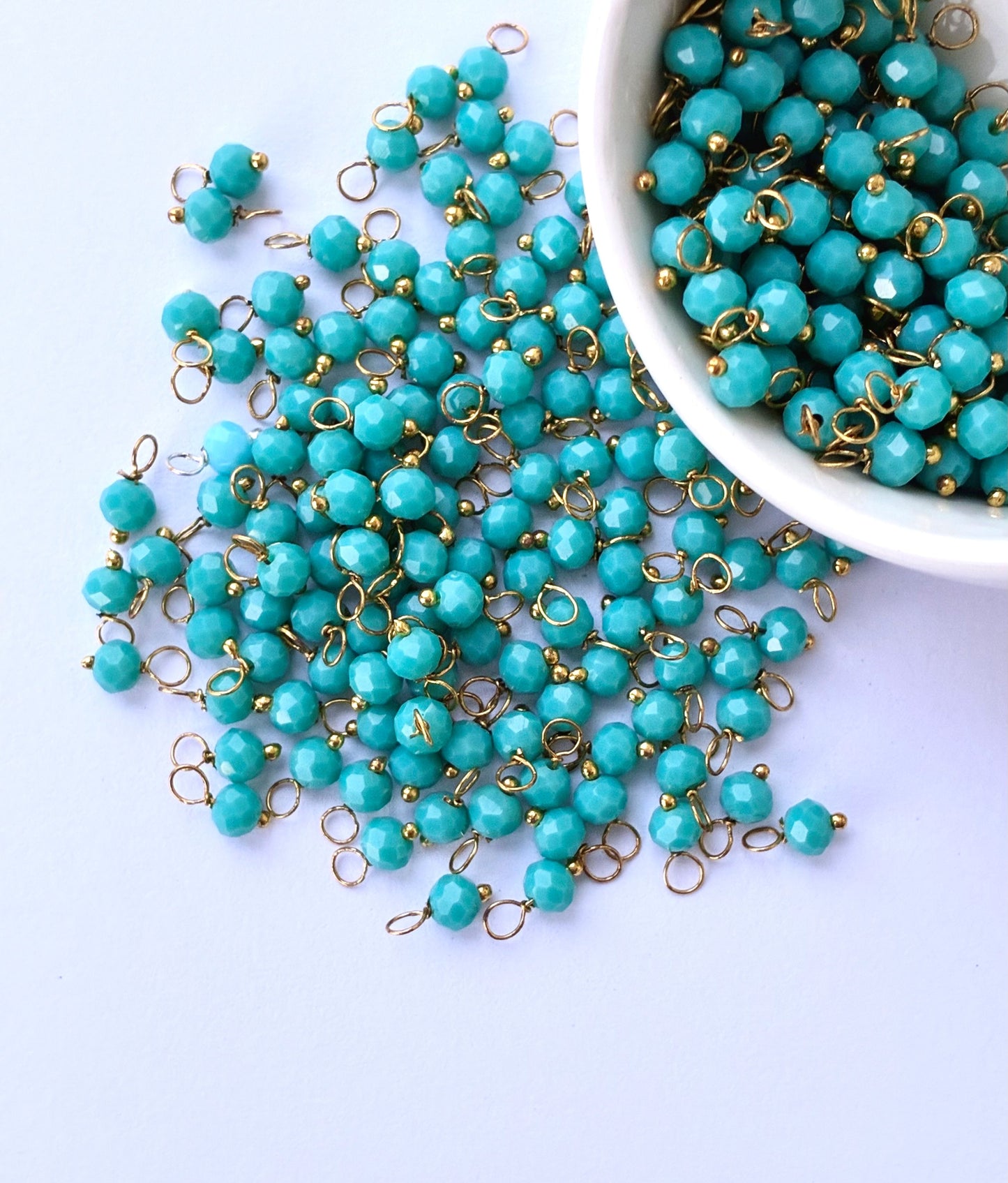 Faceted Turquoise Bead Charms with Gold Wire