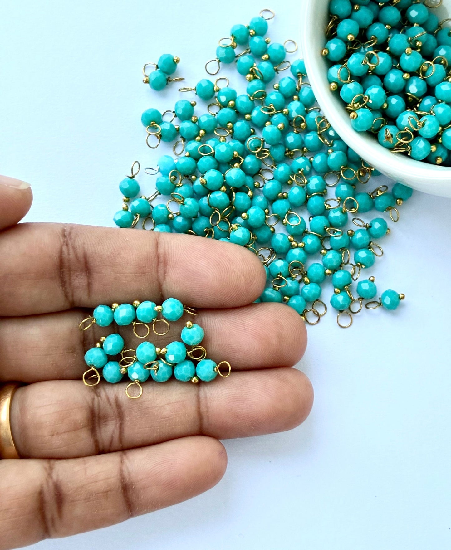 Faceted Turquoise Bead Charms with Gold Wire