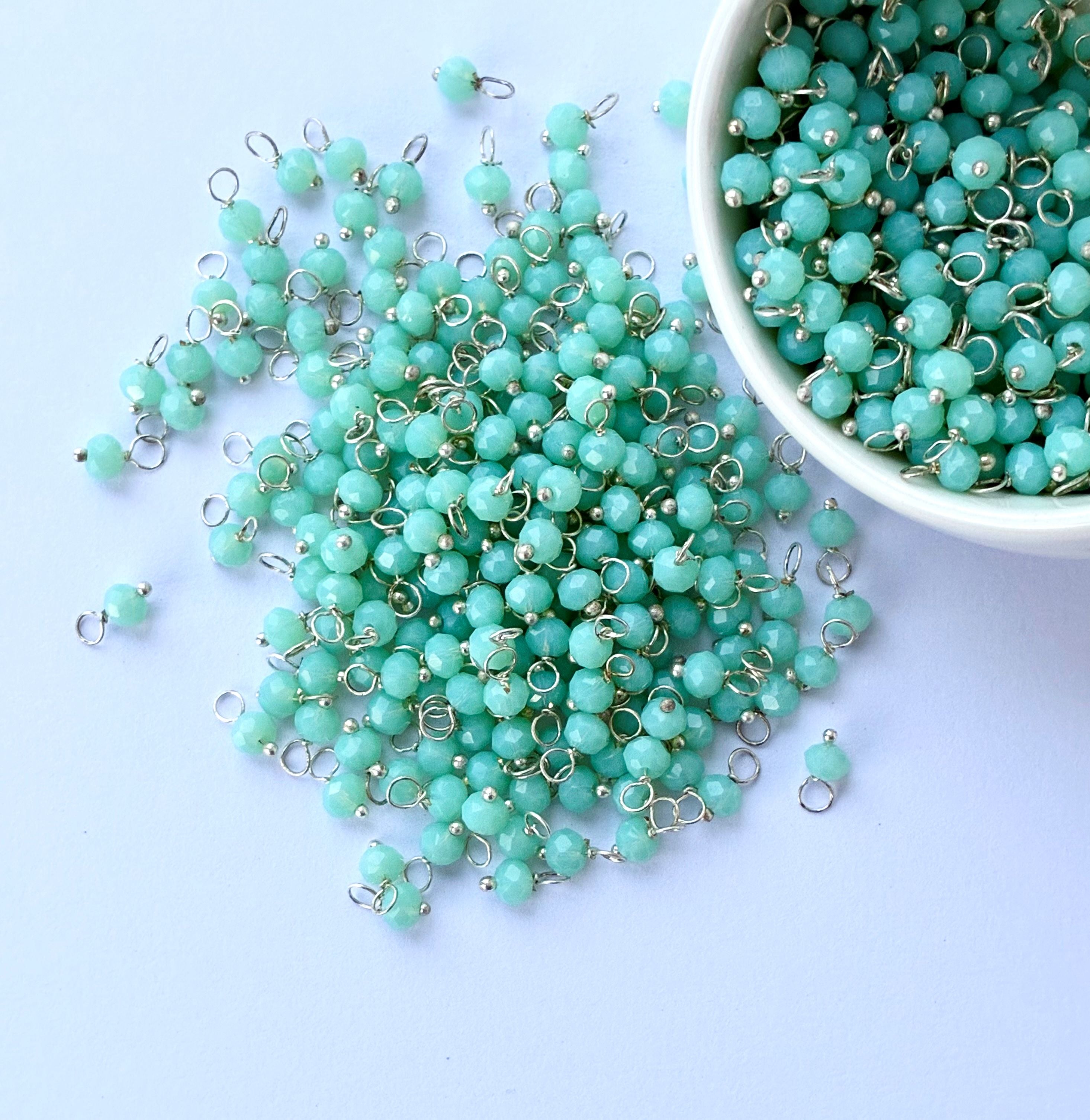Faceted Mint Green Bead Charms with Silver Wire