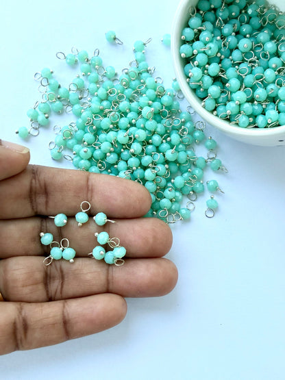 Faceted Mint Green Bead Charms with Silver Wire