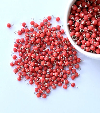Faceted Coral Bead Charms with Silver Wire