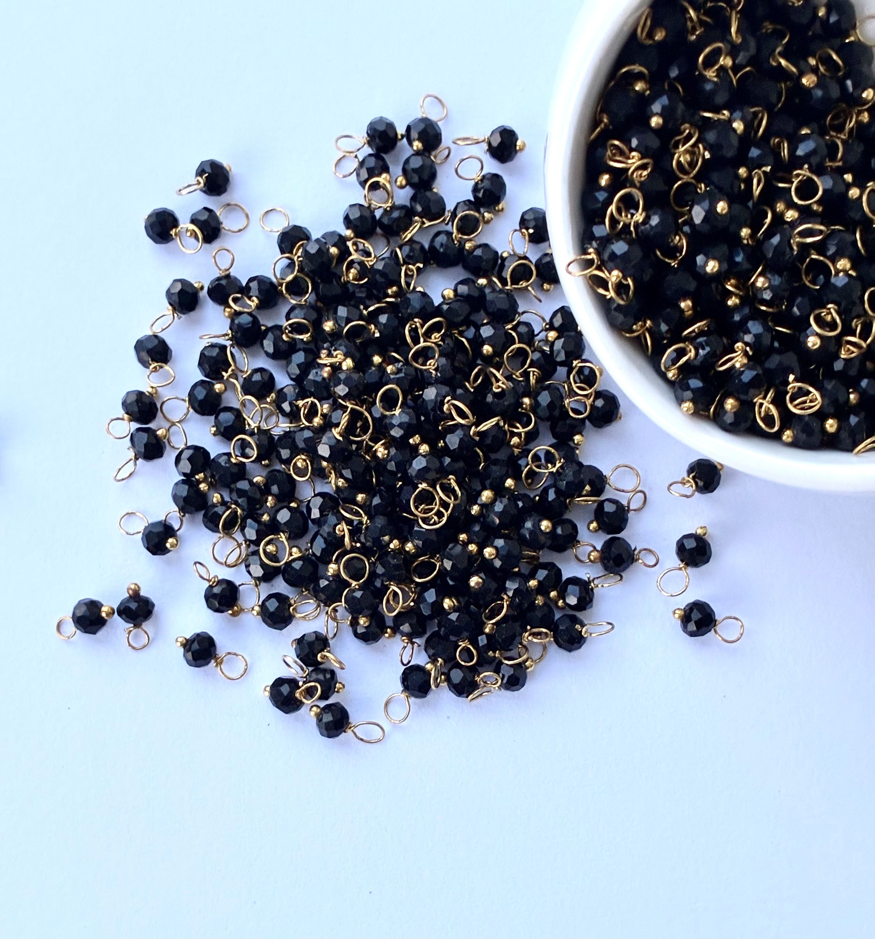 Faceted Black Bead Charms with Silver Wire