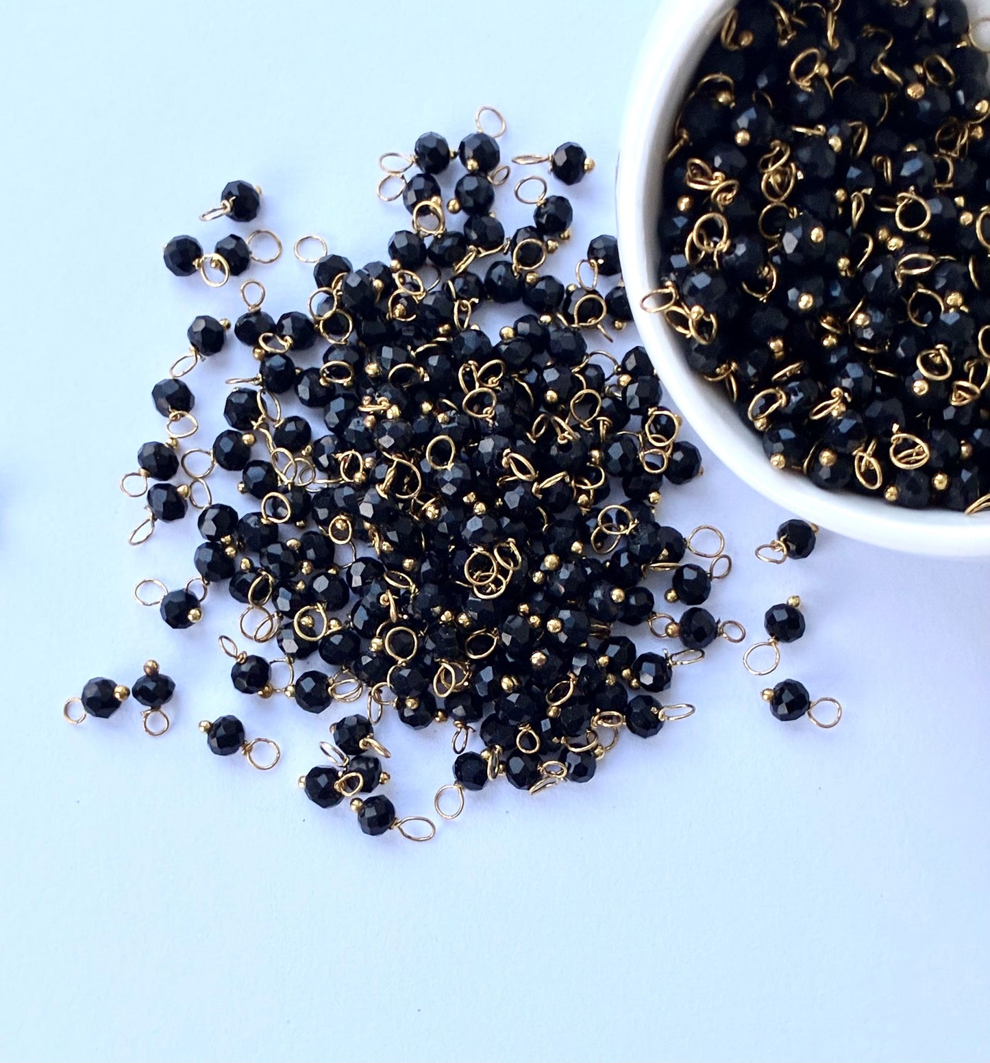 Faceted Black Bead Charms with Silver Wire