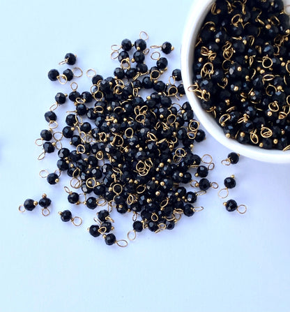 Faceted Black Bead Charms with Silver Wire