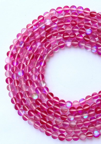 Matte Hot Pink Aura Quartz Beads