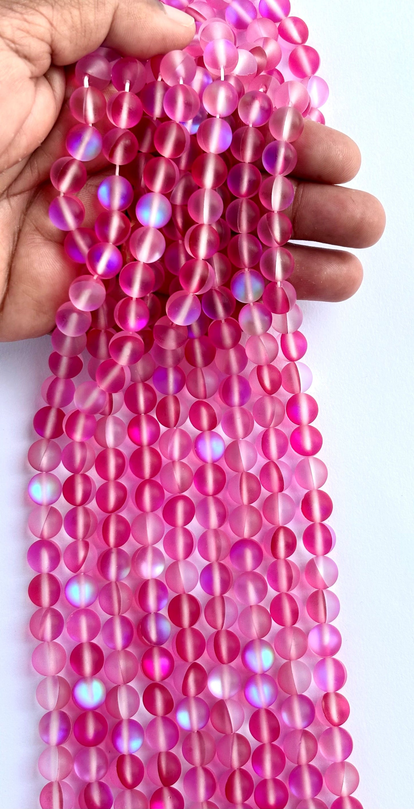 Matte Hot Pink Aura Quartz Beads