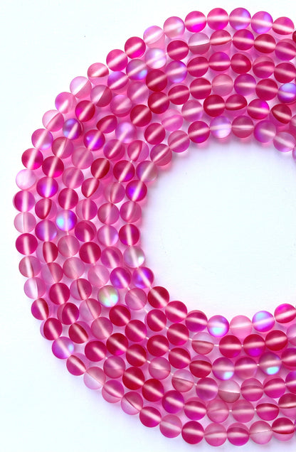 Matte Hot Pink Aura Quartz Beads