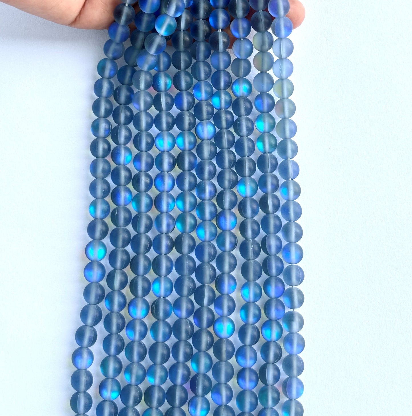 Matte Blue Aura Quartz Round Beads