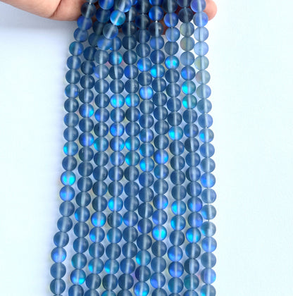 Matte Blue Aura Quartz Round Beads