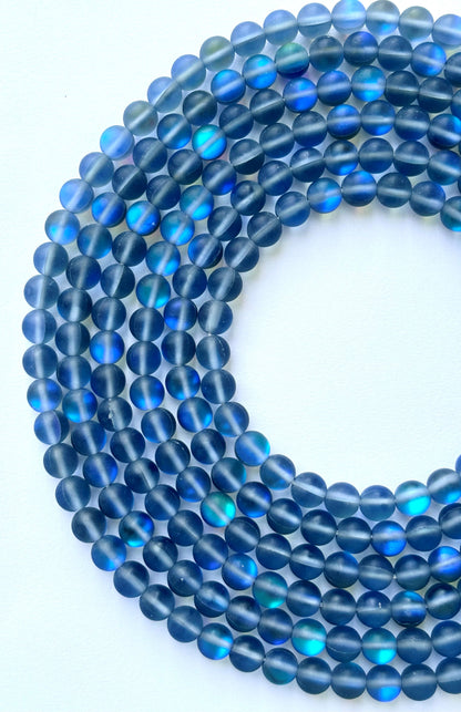 Matte Blue Aura Quartz Round Beads