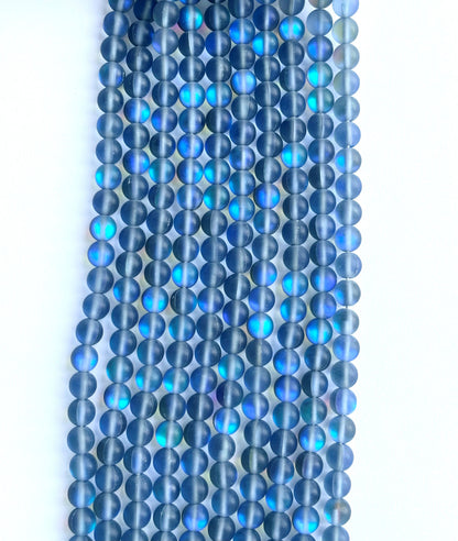Matte Blue Aura Quartz Round Beads