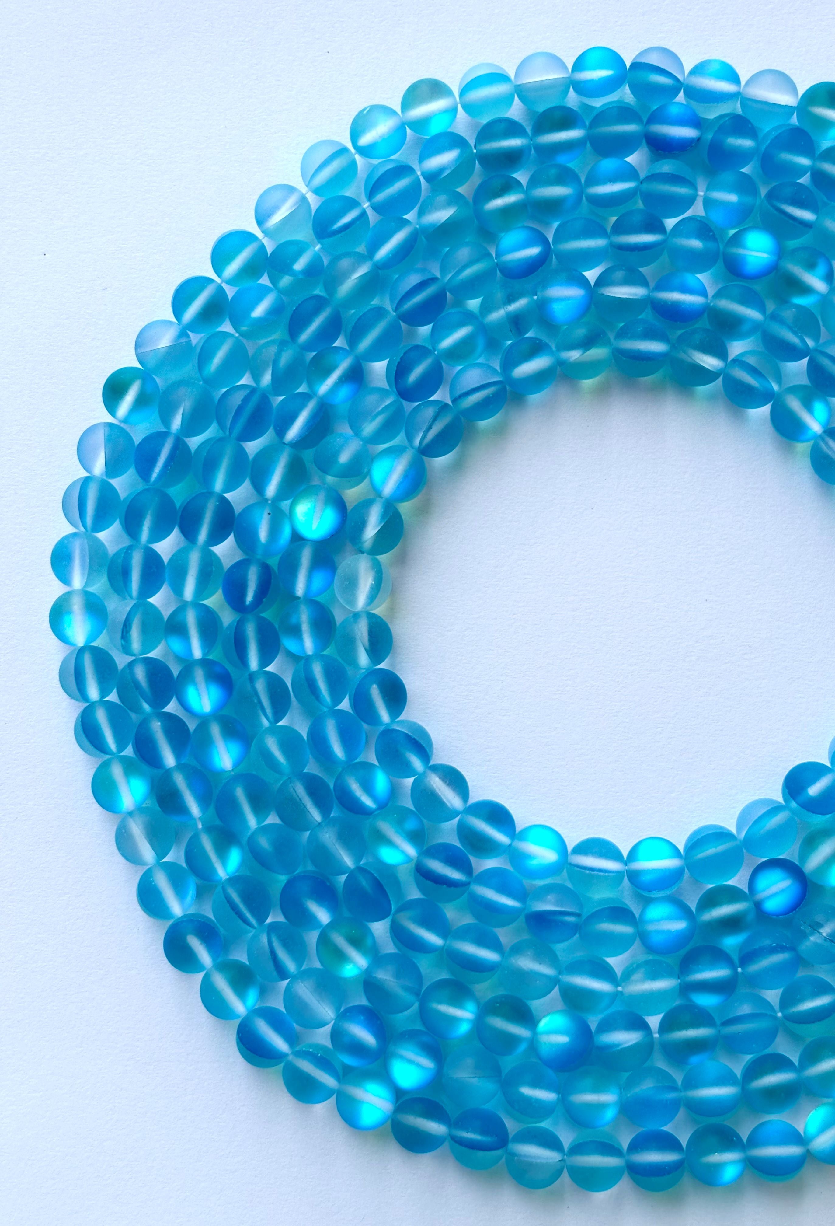 Matte Aqua Blue Aura Quartz Beads