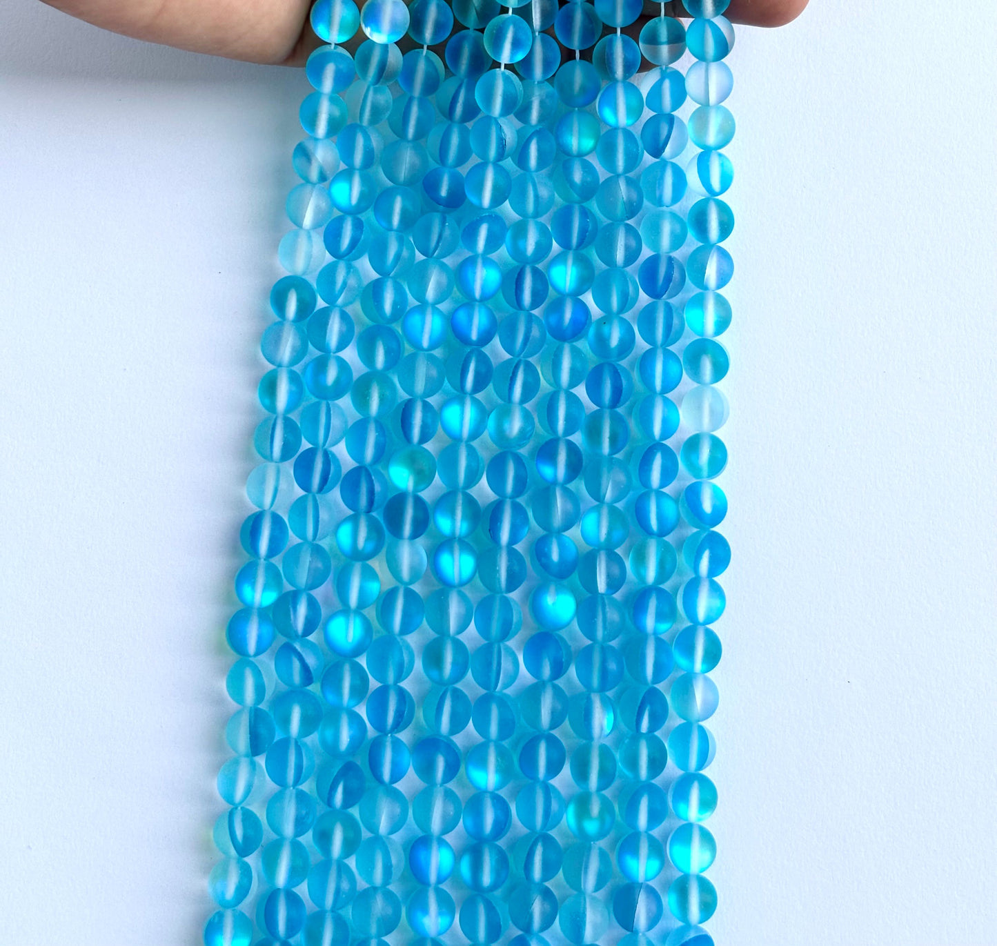 Matte Aqua Blue Aura Quartz Beads