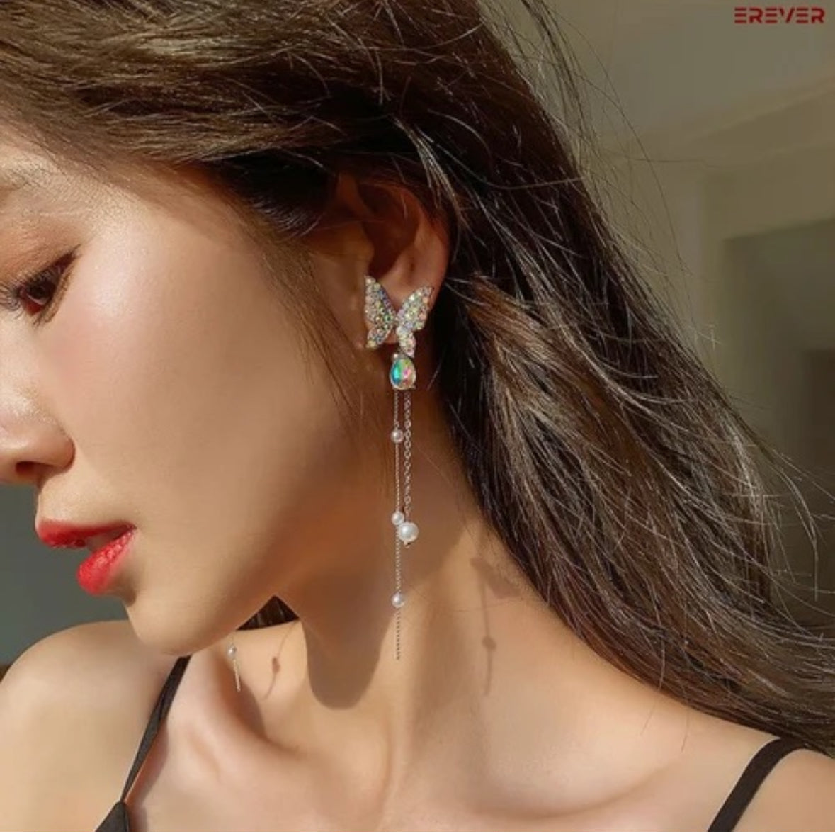 Butterfly Tassel Earrings with Pearls