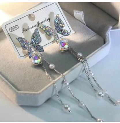 Butterfly Tassel Earrings with Pearls