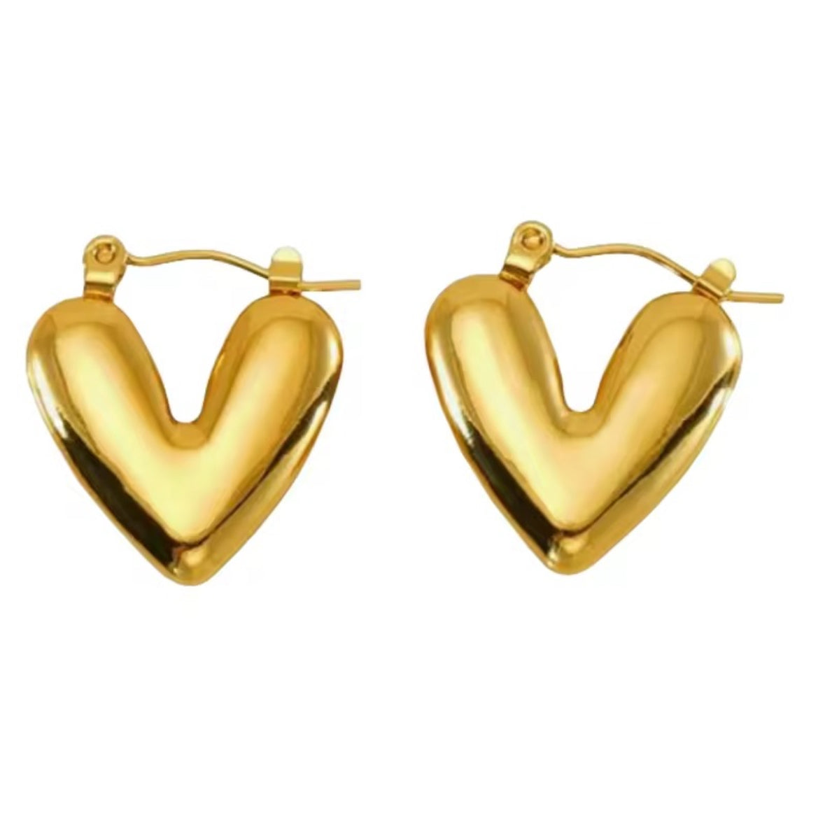 Chunky and Puffy Gold Heart Hoop Earrings