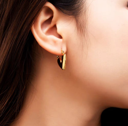 Chunky and Puffy Gold Heart Hoop Earrings