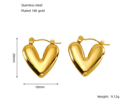 Chunky and Puffy Gold Heart Hoop Earrings