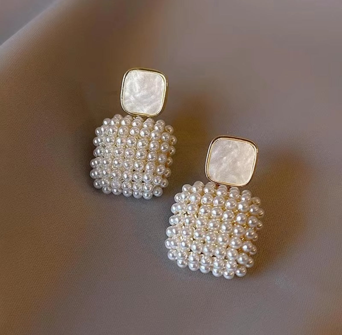 Square Pearl Cluster Drop Earrings