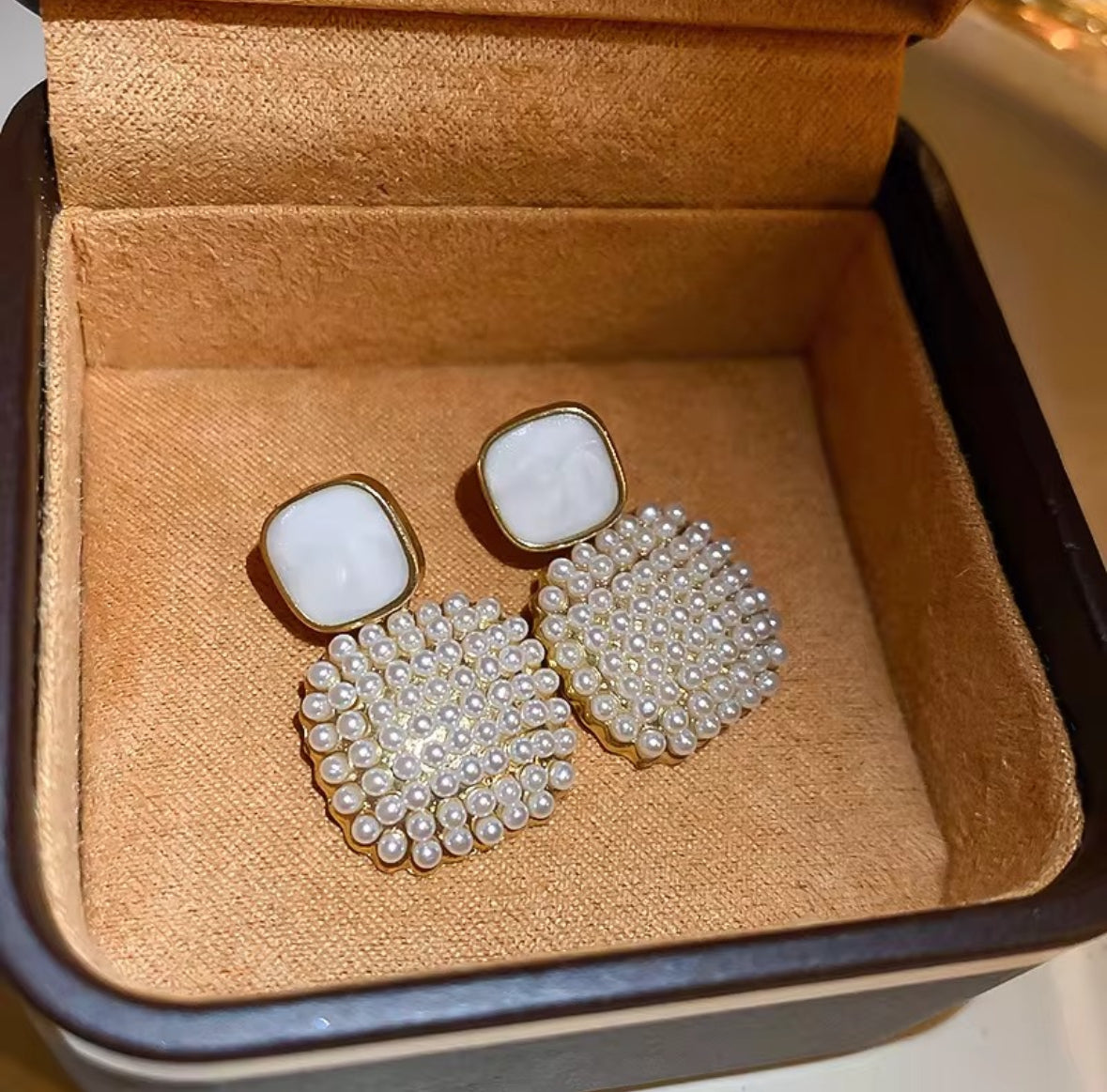 Square Pearl Cluster Drop Earrings