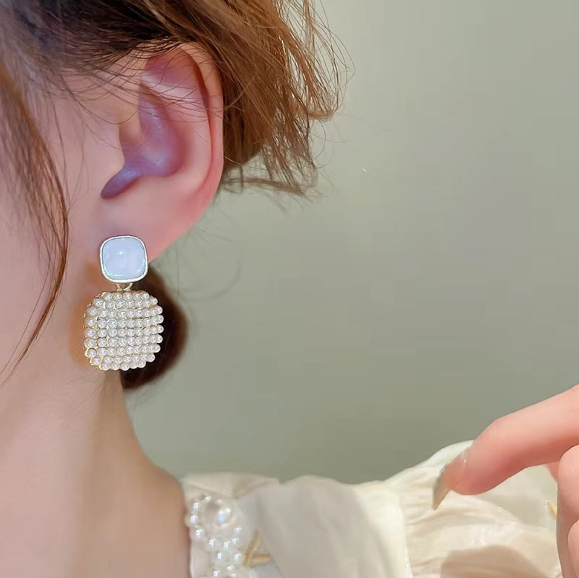 Square Pearl Cluster Drop Earrings