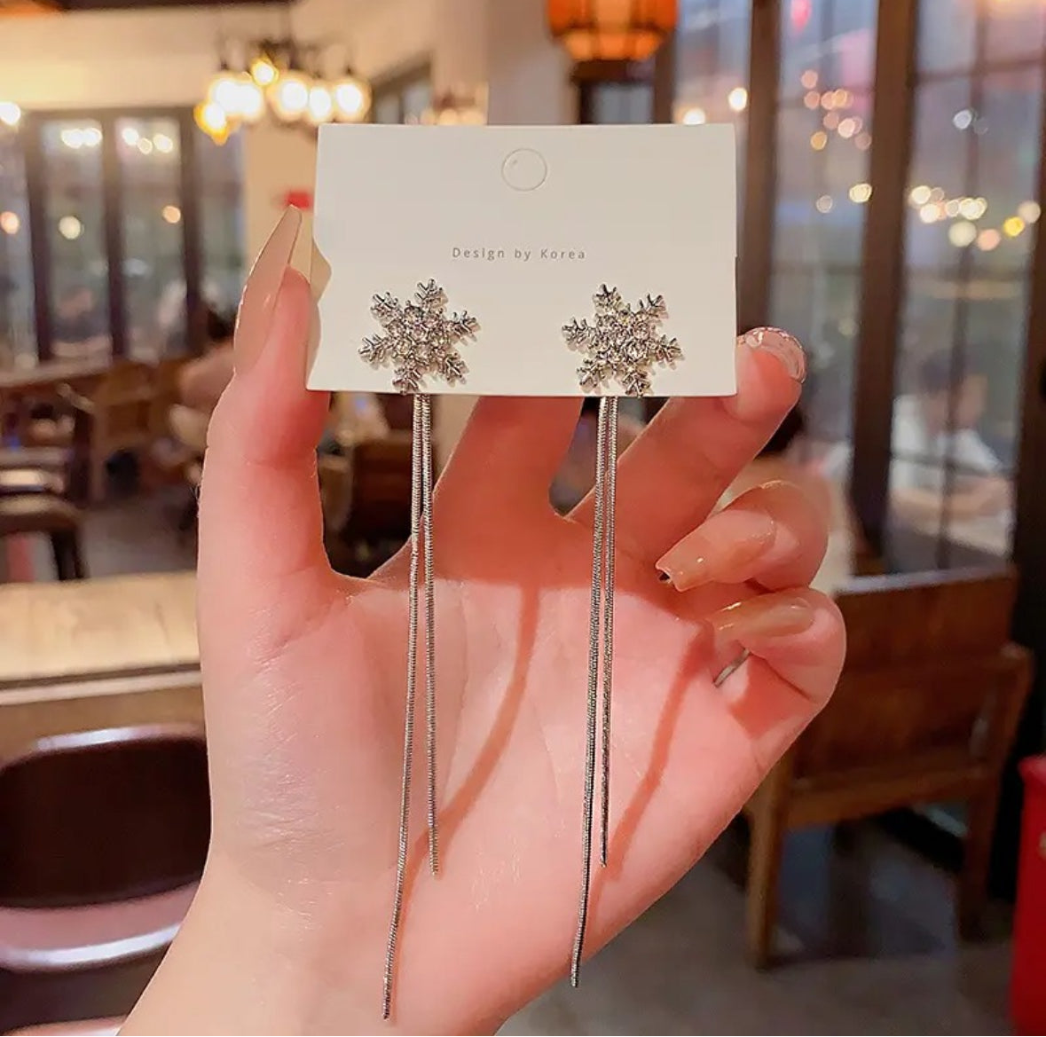 Crystal Snowflake Tassel Earrings