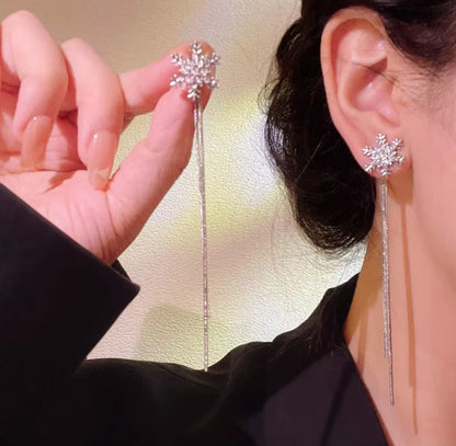 Crystal Snowflake Tassel Earrings