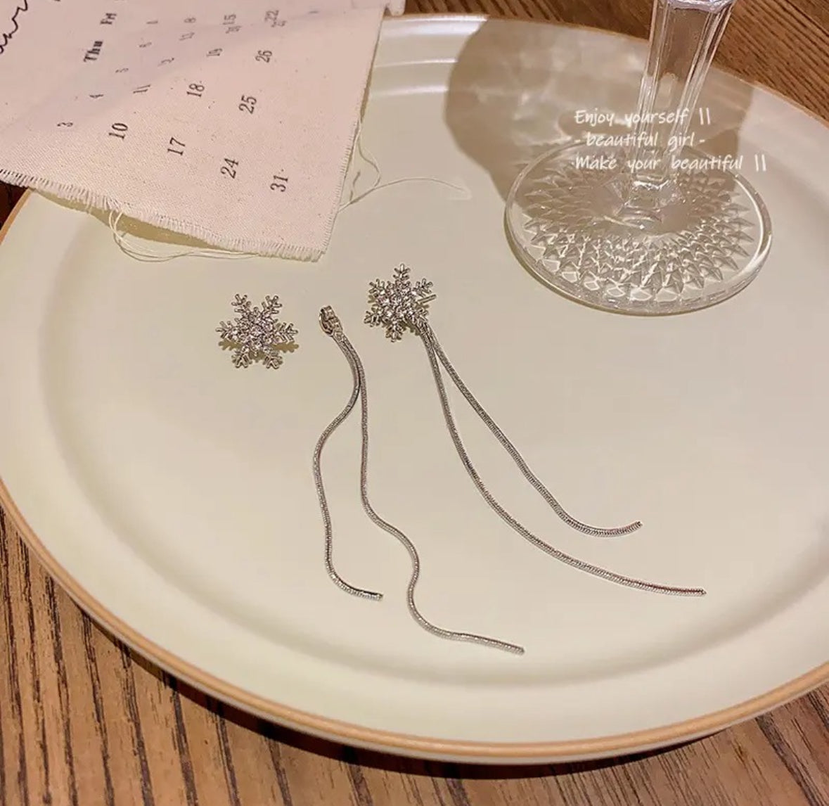 Crystal Snowflake Tassel Earrings