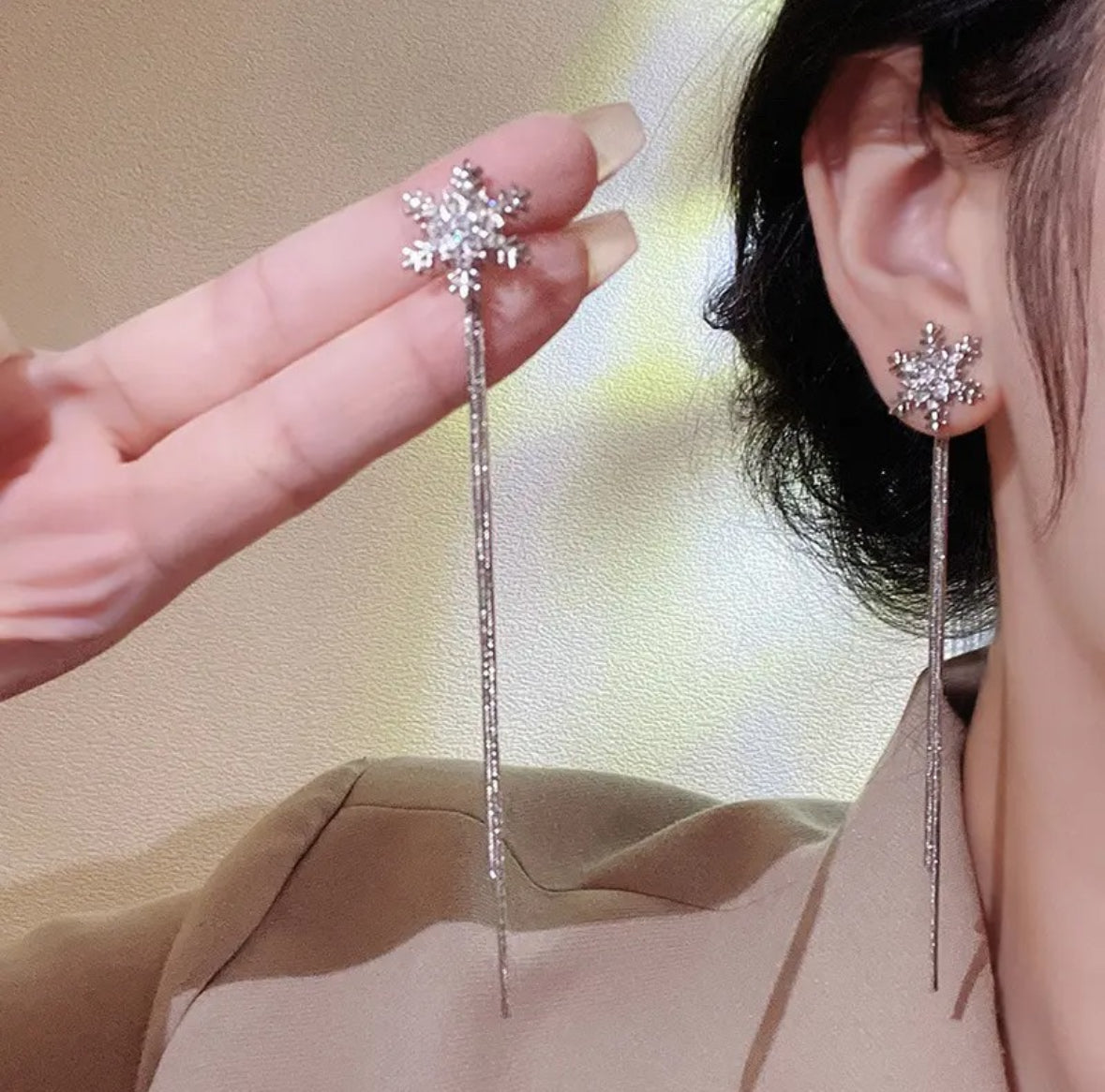 Crystal Snowflake Tassel Earrings