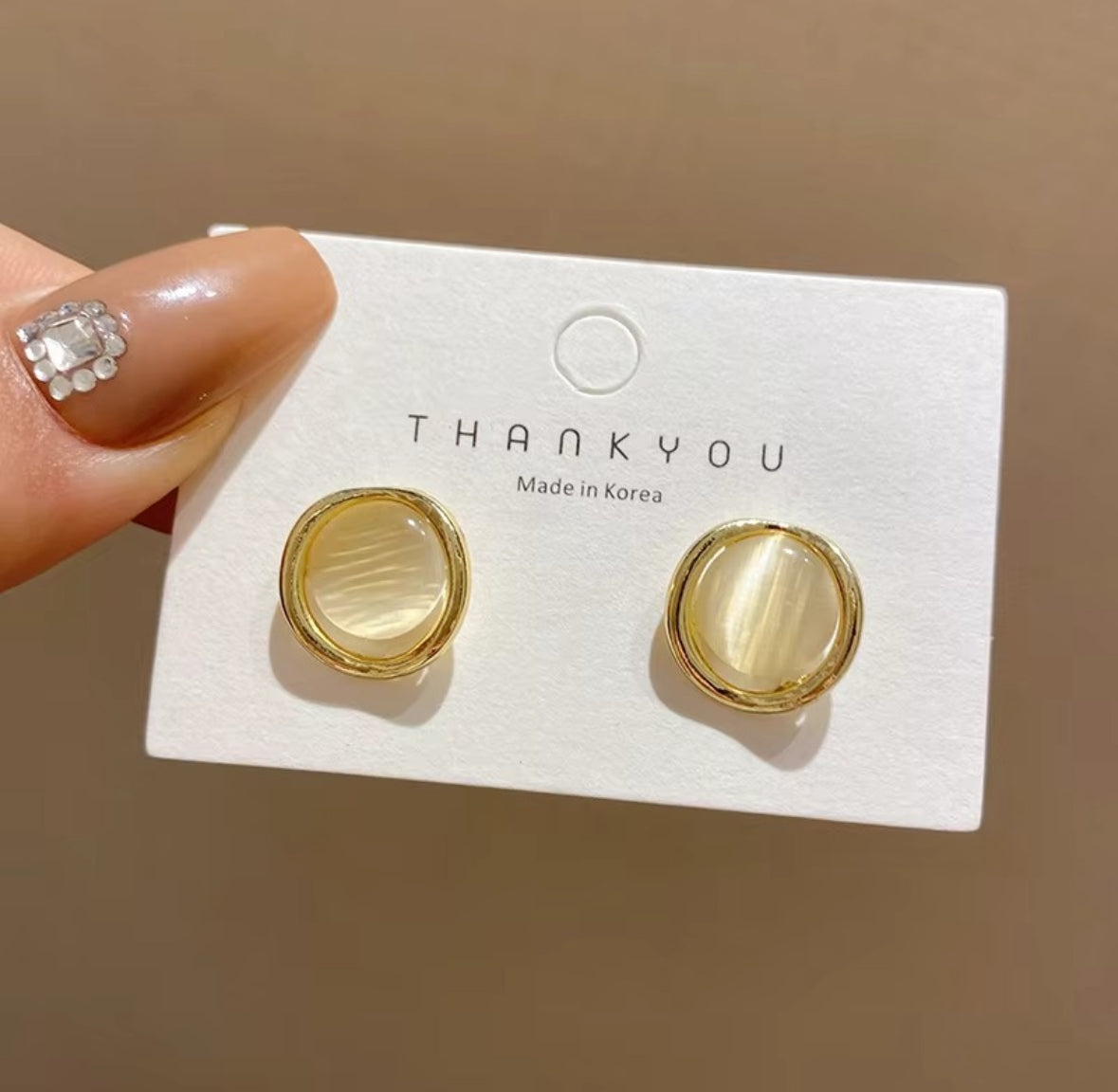 Minimalist Gold Stud Earrings with White Stone