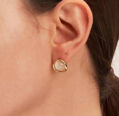 Minimalist Gold Stud Earrings with White Stone
