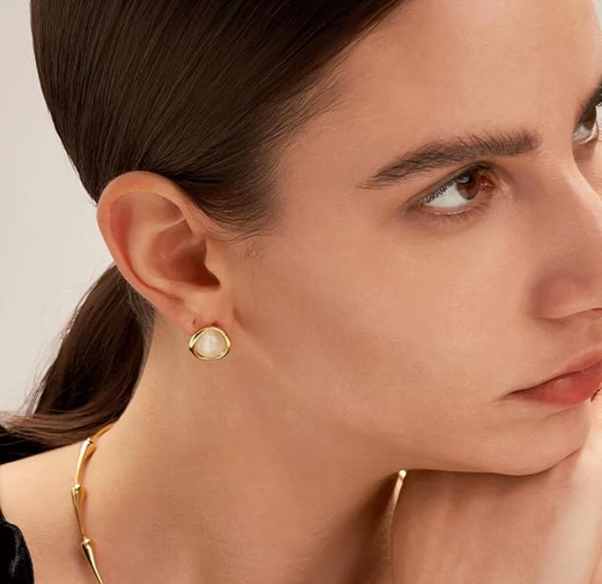 Minimalist Gold Stud Earrings with White Stone