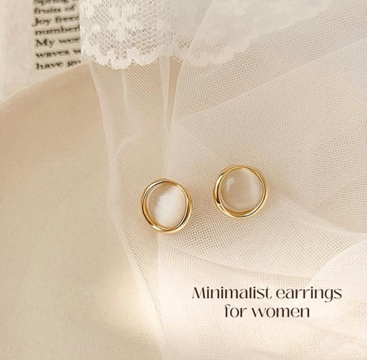 Minimalist Gold Stud Earrings with White Stone