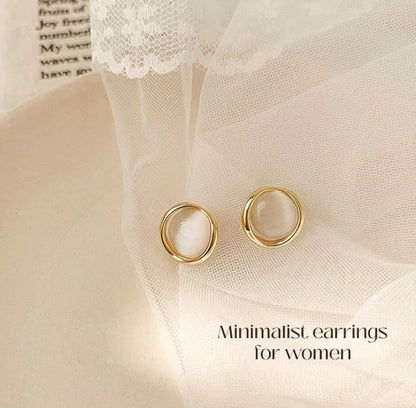 Minimalist Gold Stud Earrings with White Stone