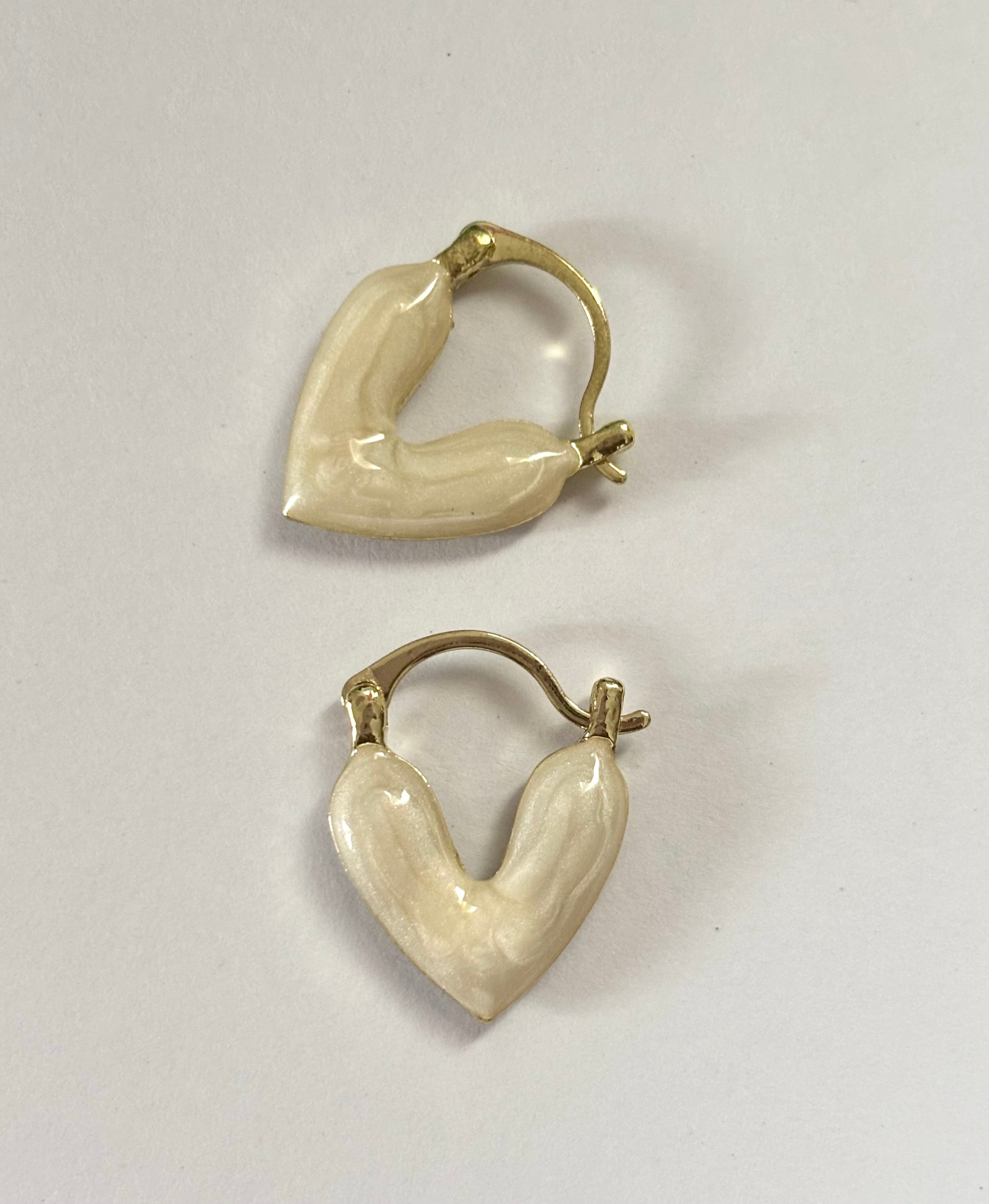 Cream Puffy Heart Hoop Earrings