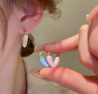 Cream Puffy Heart Hoop Earrings