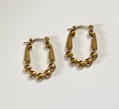 Beaded Gold Oval Hoop Earrings
