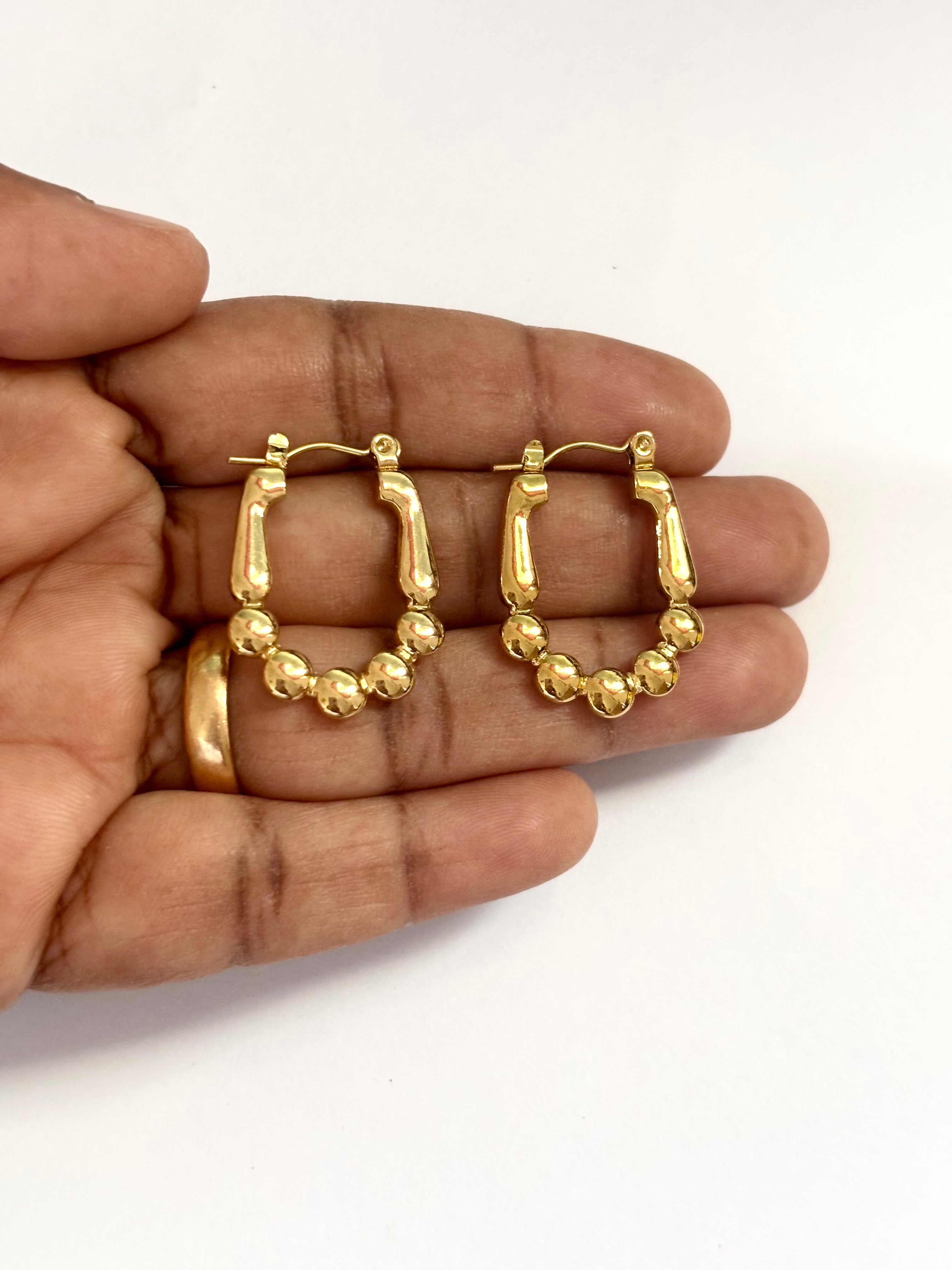 Beaded Gold Oval Hoop Earrings