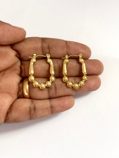 Beaded Gold Oval Hoop Earrings