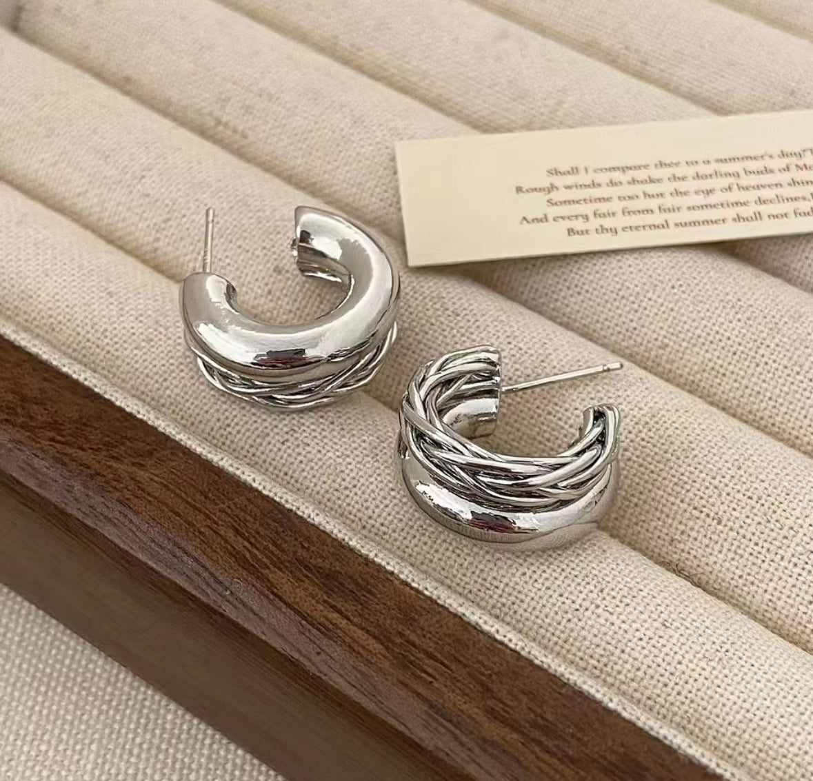 Chunky Silver Woven Hoop Earrings