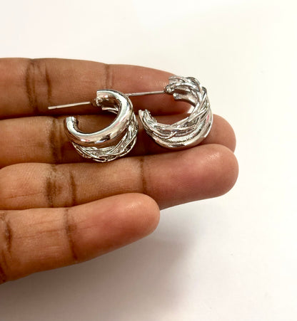 Chunky Silver Woven Hoop Earrings