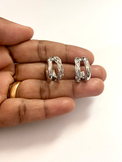 Chunky Silver Woven Hoop Earrings