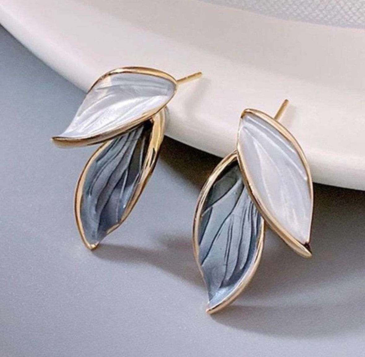 Opal Leaf Stud Earrings