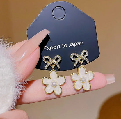 Crystal Bow and Flower Drop Earrings