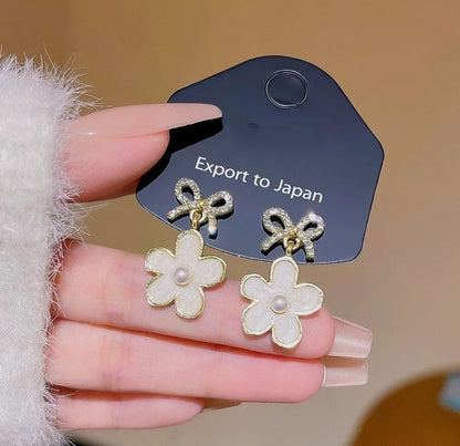 Crystal Bow and Flower Drop Earrings