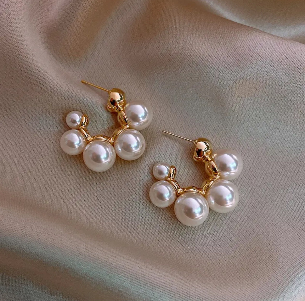 Pearl Cluster Half Hoop Earrings