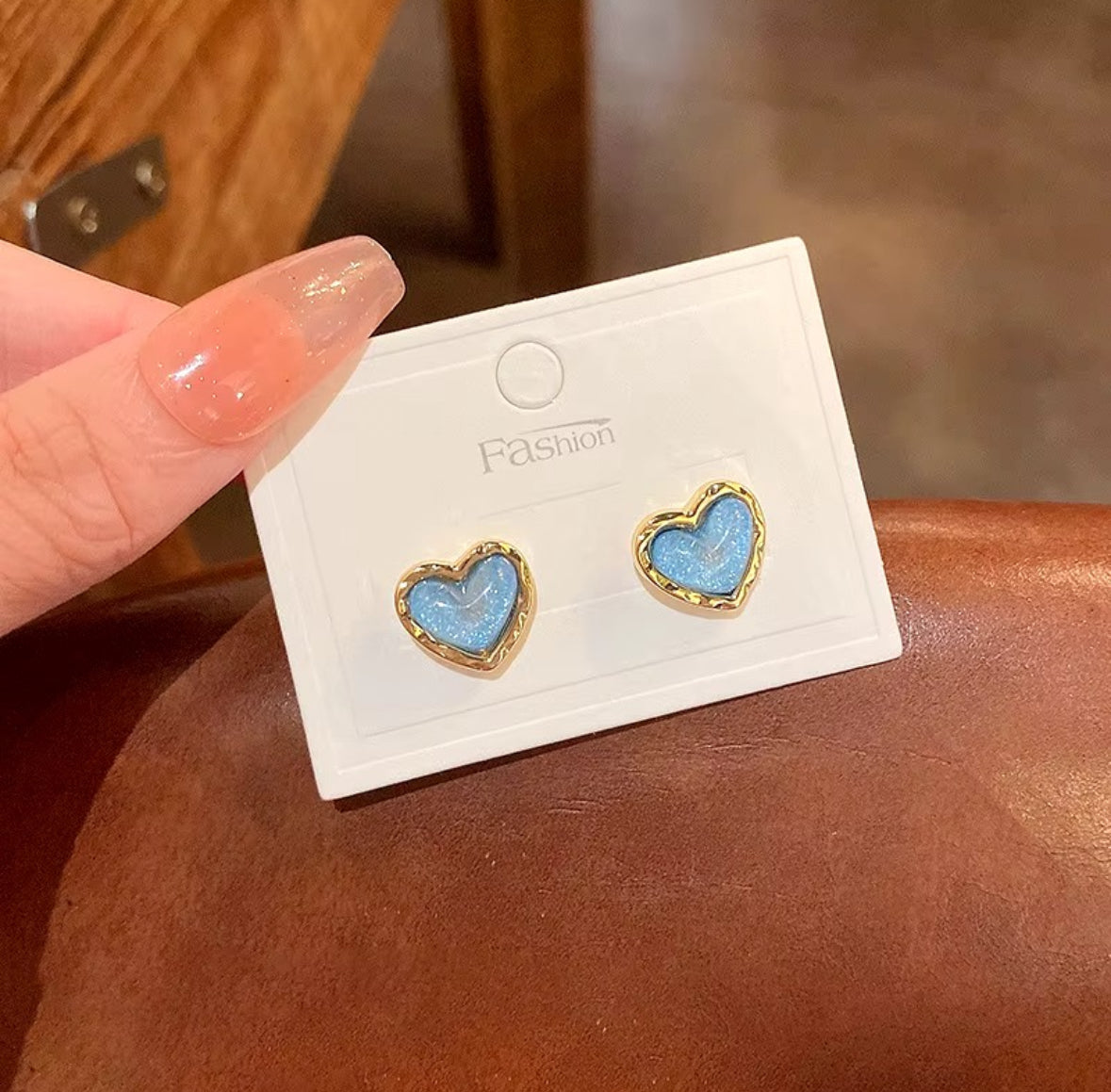Blue Heart Stud Earrings