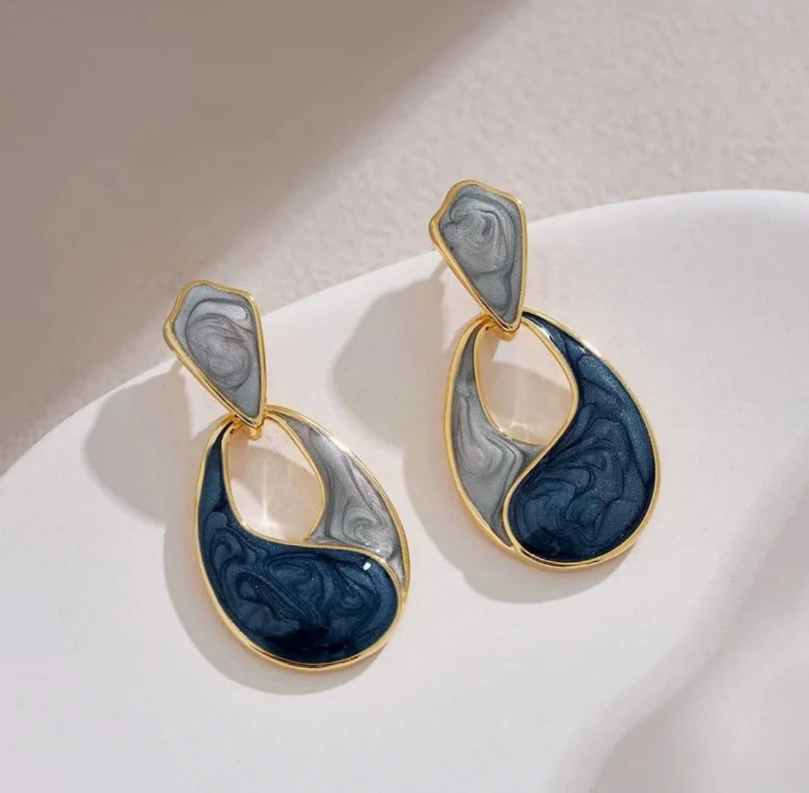 Abstract Blue & Grey Drop Earrings